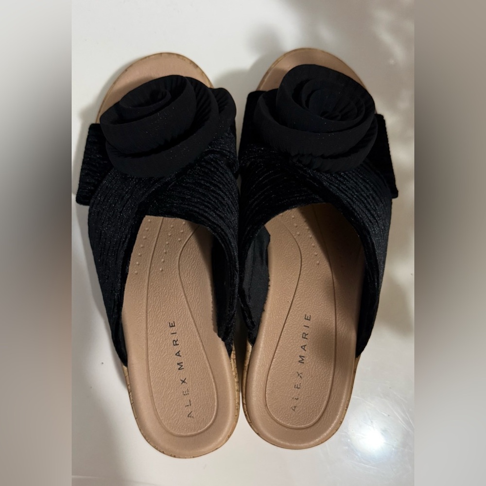 Alex Marie Black Velvet Mules with Rosette Detail
